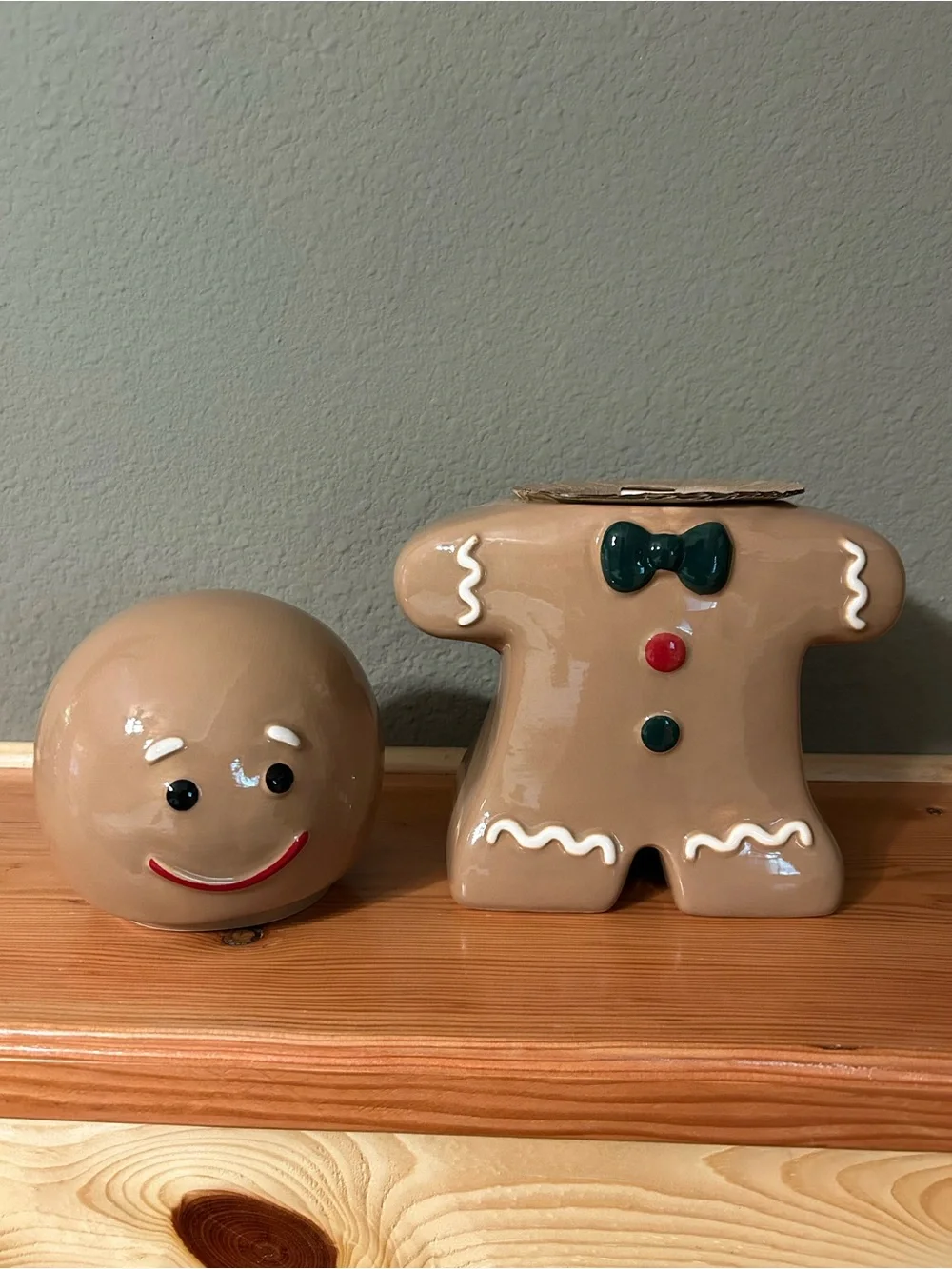 NWT Holiday Time Gingerbread Cookie Jar in Tan with Green and Red Accents